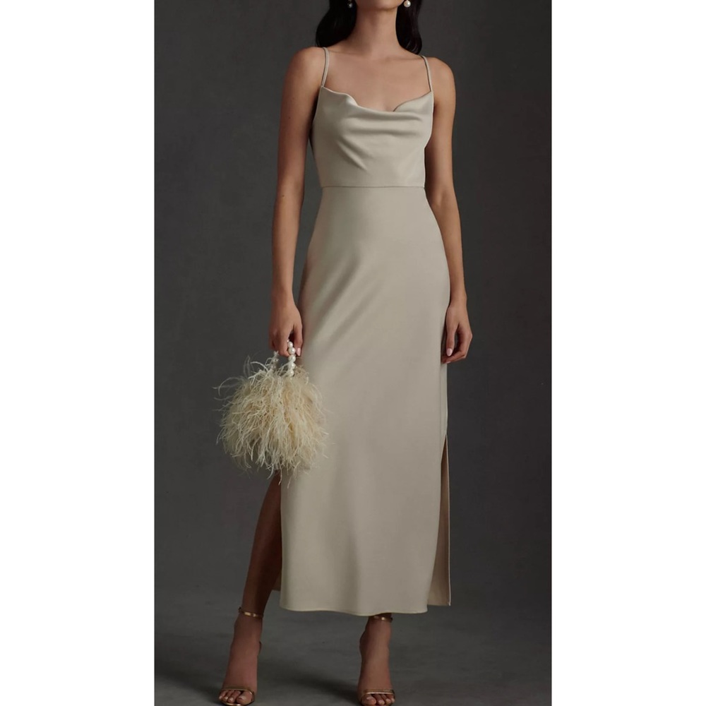 BHLDN Cali Satin Cowl-Neck Midi Slip Dress